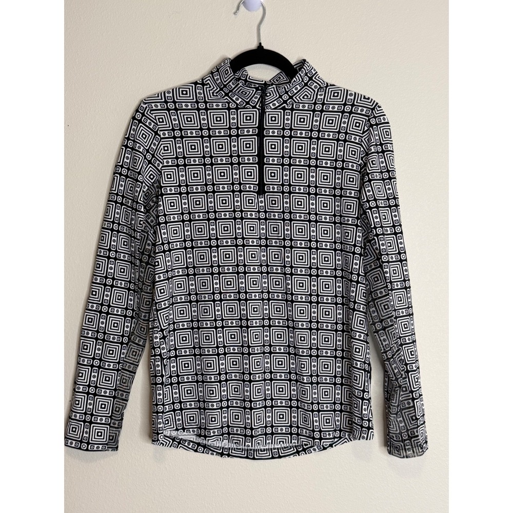 IBKUL Women's Pricilla Black White Geometric Golf Active Quarter Zip Shirt M